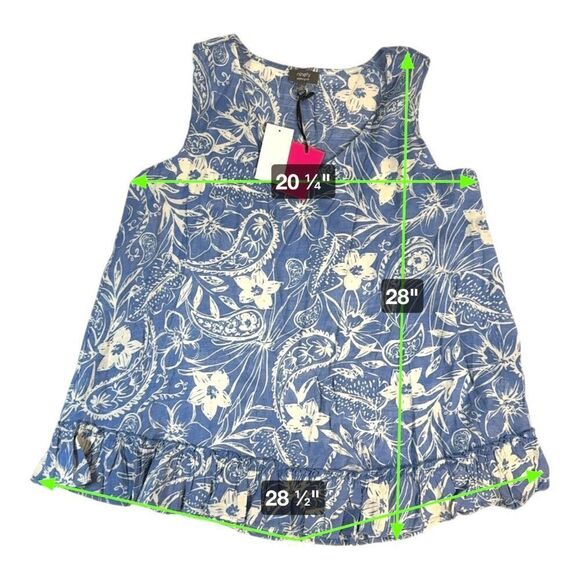 Ninety Clothing Co Blue Floral Sleeveless Blouse Tank Shirt Top Ruffle Medium NW - Picture 4 of 5